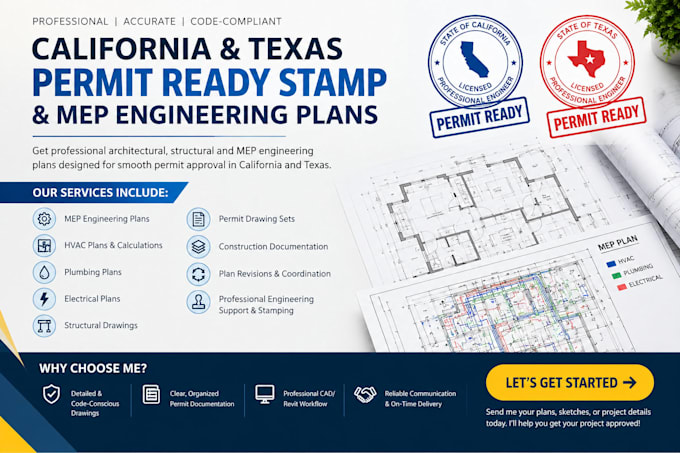 do california texas ohio permit ready stamp and mep engineering plan