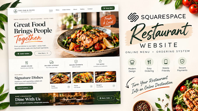 design squarespace restaurant website with online menu and online orderin