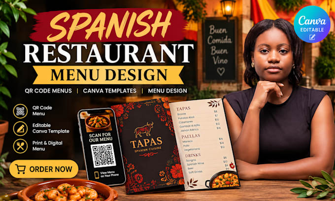 design spainish restaurant qr code restaurants canva menu templates menu design