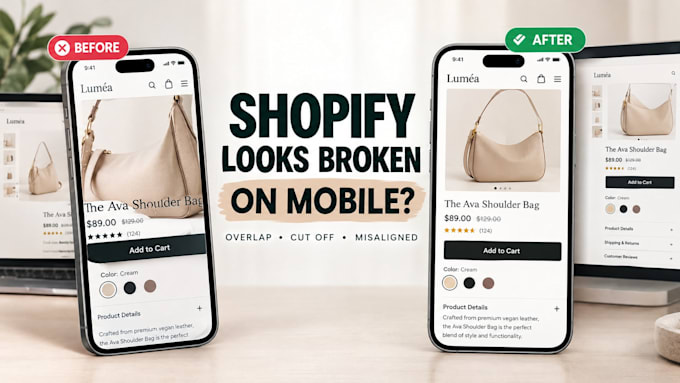 fix shopify mobile layout, text or image overlap and responsive issues