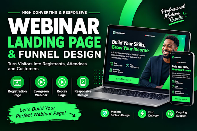build evergreen webinar landing page and replay funnel