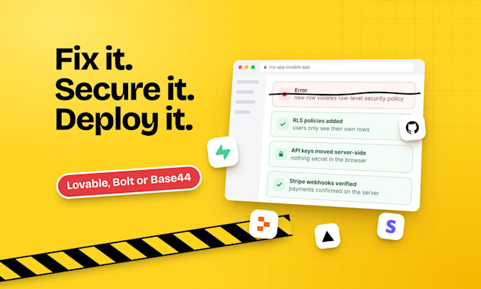 fix your lovable, bolt or base44 app, secure and deploy it