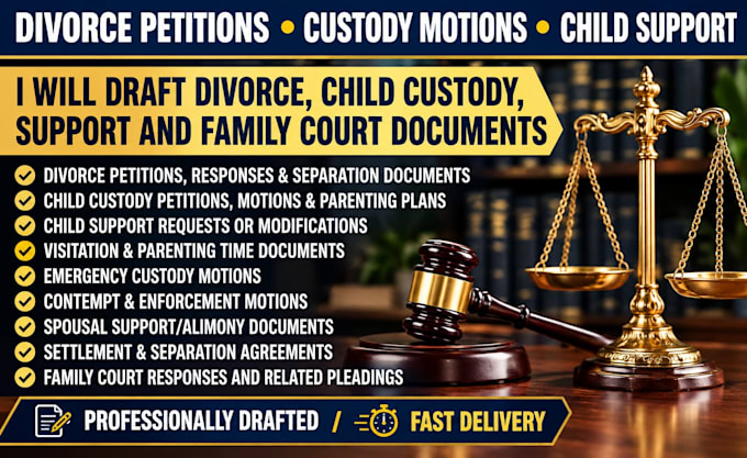 draft divorce, child custody, support and family court documents