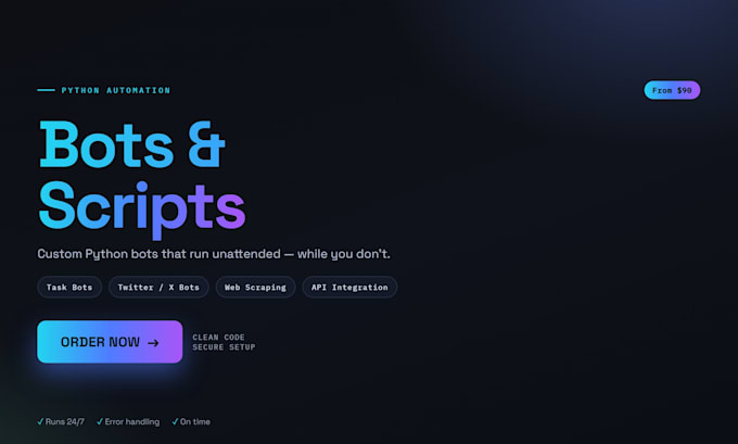 develop task bots, twitter bots, python bots and web automation bots