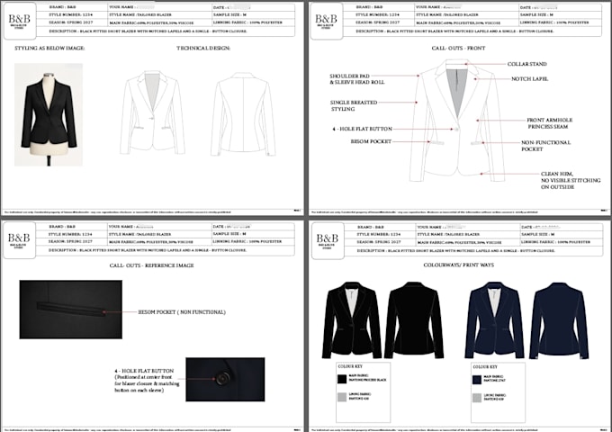 create a professional fashion tech pack