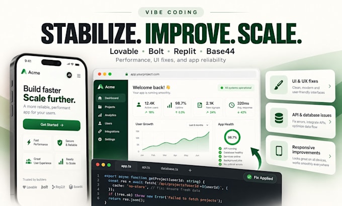 fix and secure your lovable bolt replit vibe coded app