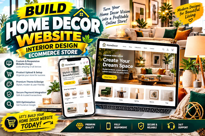 build home decor website interior design ecommerce store