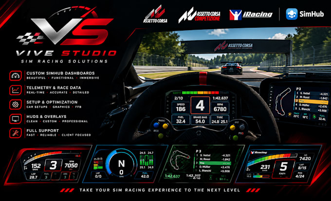 create a premiun simhub dashboards for assetto corsa and iracing