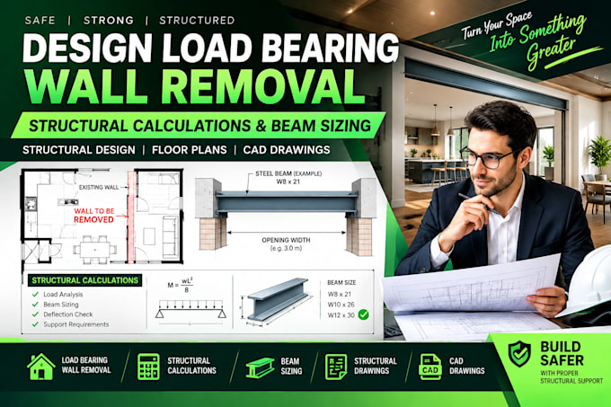 do load bearing wall removal, structural calculations and beam sizing