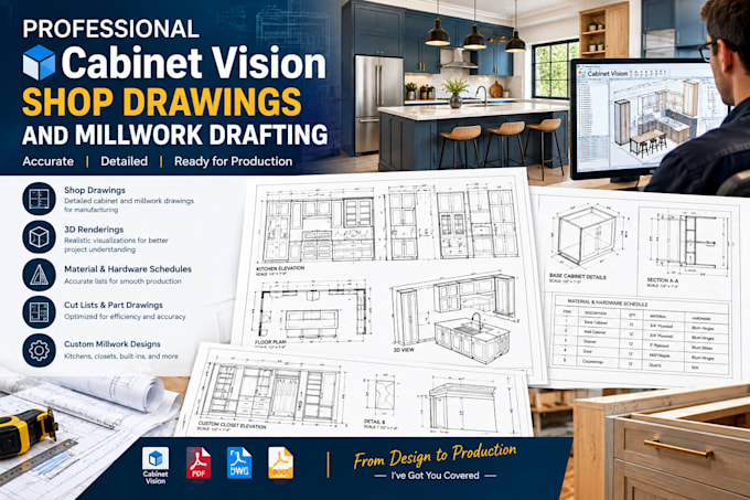 do professional cabinet vision shop drawings millwork draft