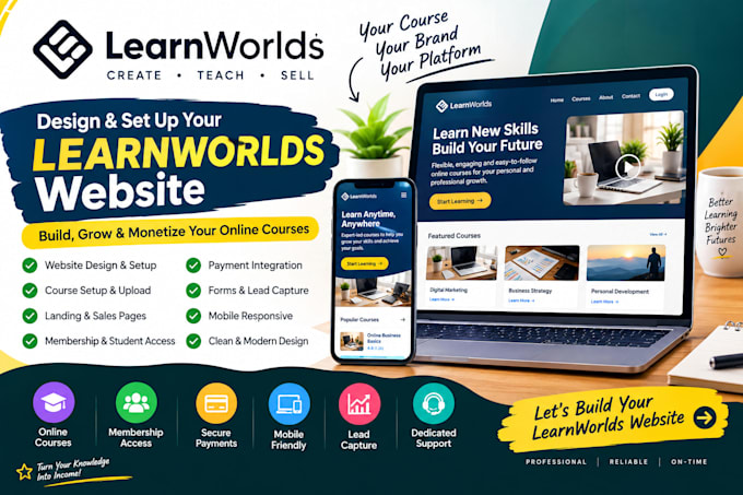 design learnworlds website course setup upload and online course platform