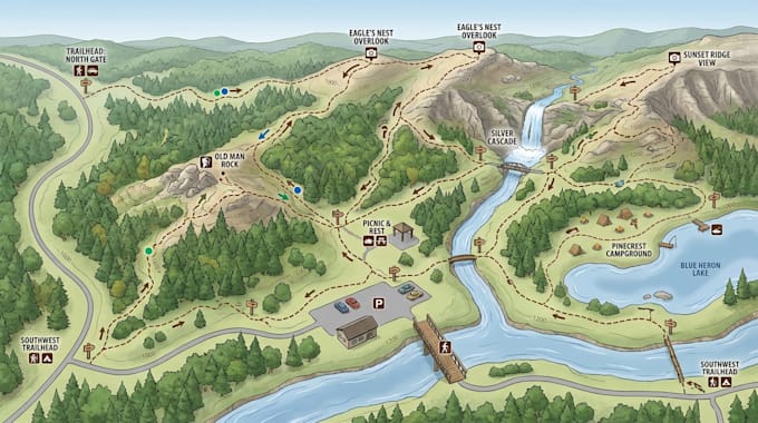 design hiking, trail, park and adventure maps