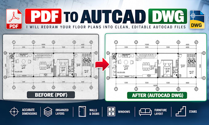 redraw PDF to autocad dwg floor plans