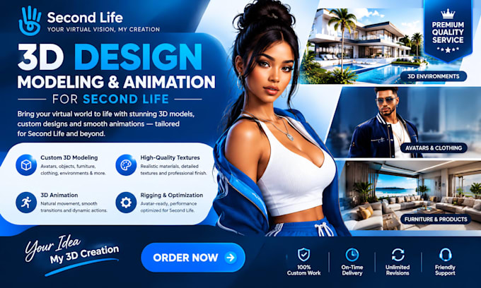 do and create viral 3d second life and do 3d design and model and  animation