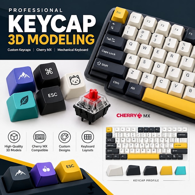 quality render keycap 3d model, cherry mx keycap, mechanical keyboard and layout