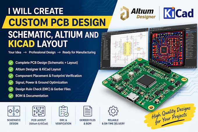 create custom pcb design, schematic,altium and kicad layout