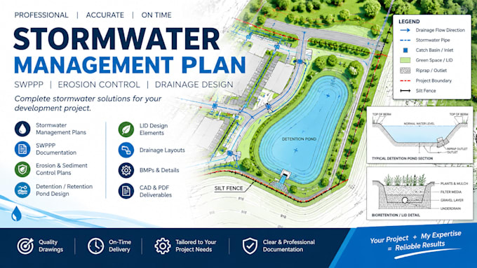 stormwater management plan swppp erosion control detention retention pond lid
