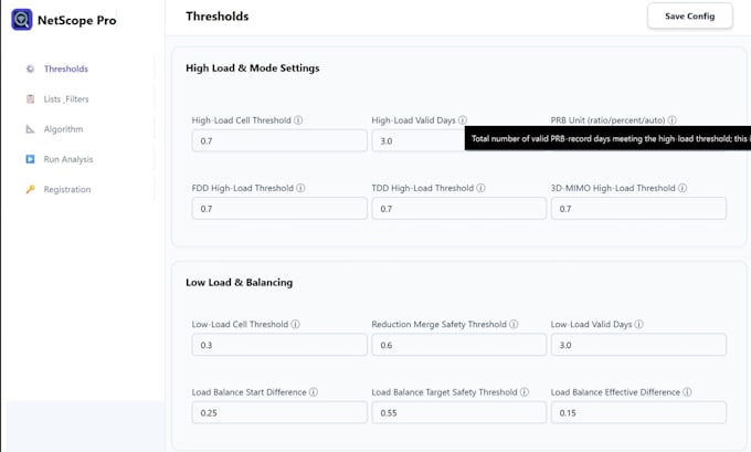 perform 4g 5g ran capacity planning, load balancing, and cell audits