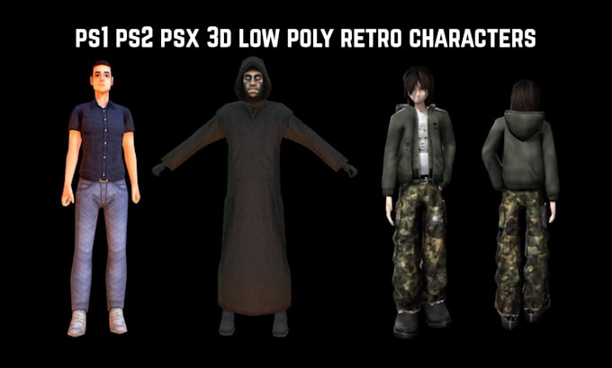 create stylized rigged and animated ps1 ps2 psx n64 low poly retro characters
