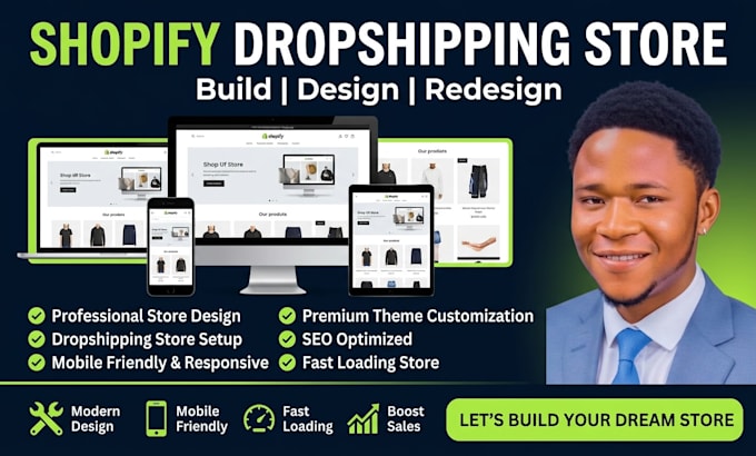 do shopify website design, create shopify store, or shopify dropshipping store