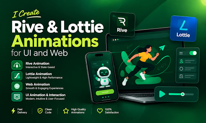 create rive, lottie animation, UI animation and web animation