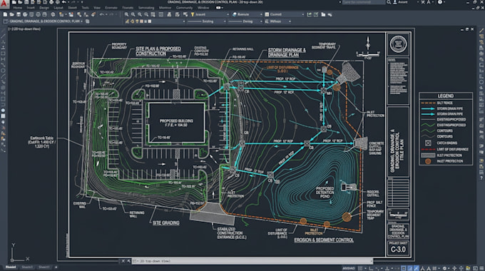 design storm drainage, site plan, drainage plan, erosion plan, site grading plan