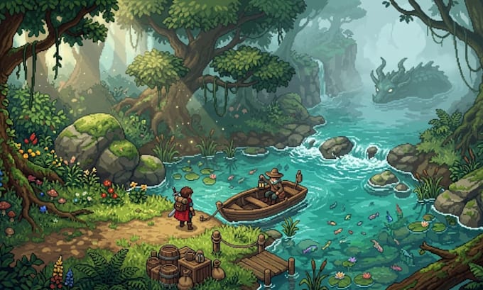 custom pixel art pixel art scene and background game character landscape