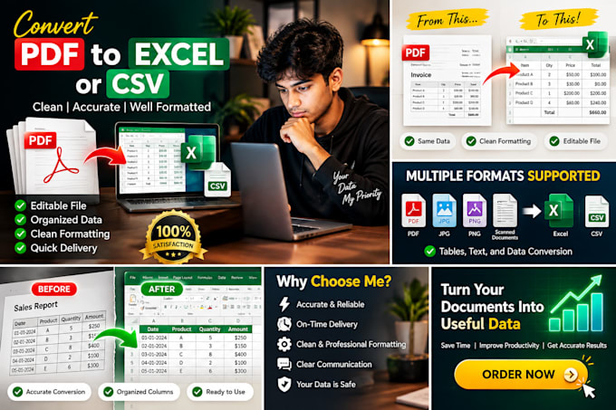 convert PDF to excel or CSV with clean formatting