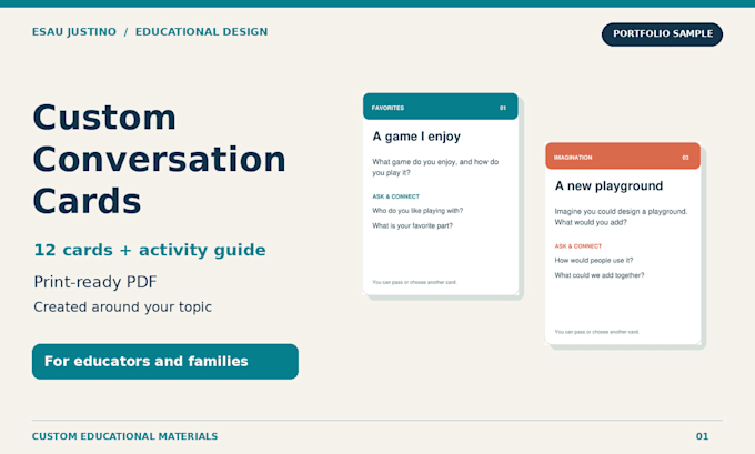 create custom educational worksheets and conversation cards