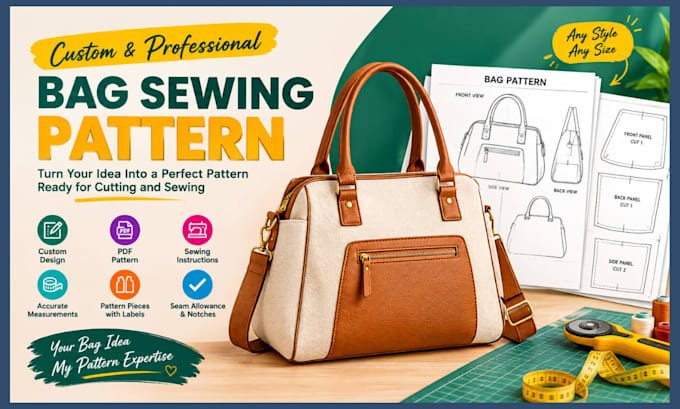do digital bag pattern making, custom bag sewing pattern and tech pack grading