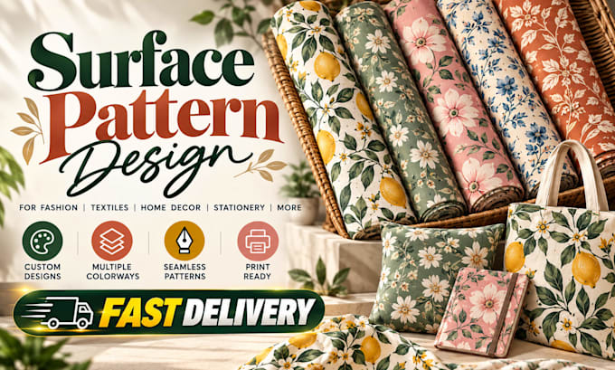 design seamless surface patterns for textiles, fabric and products