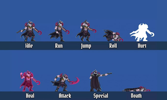 animate pixel art characters, monsters and bosses with 2d sprite sheets for rpg