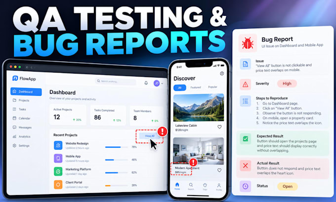 do qa testing, usability testing, bug reports and app review