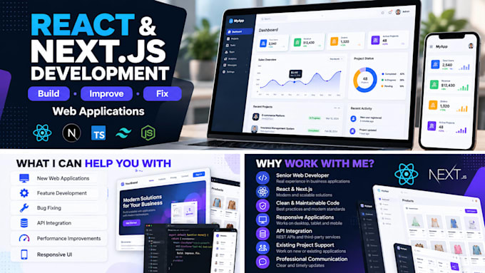 develop or fix your react or nextjs web application