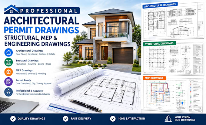 draw professional architectural permit, structural mep, engineering drawings