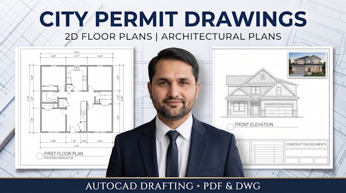 draw city permit plans, architectural drawings and 2d floor plans