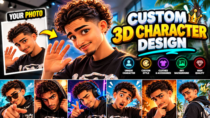 design a custom pixar style 3d character for your brand