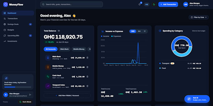 build a custom finance dashboard and expense tracker web app