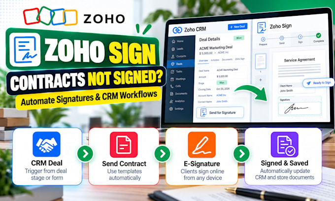 setup zoho sign digital signatures CRM integration and document automation