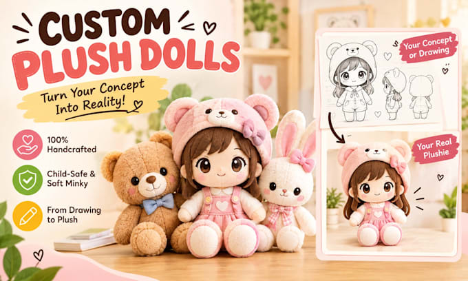 craft soft cuddly custom plush dolls pattern personalized plush toy from concept