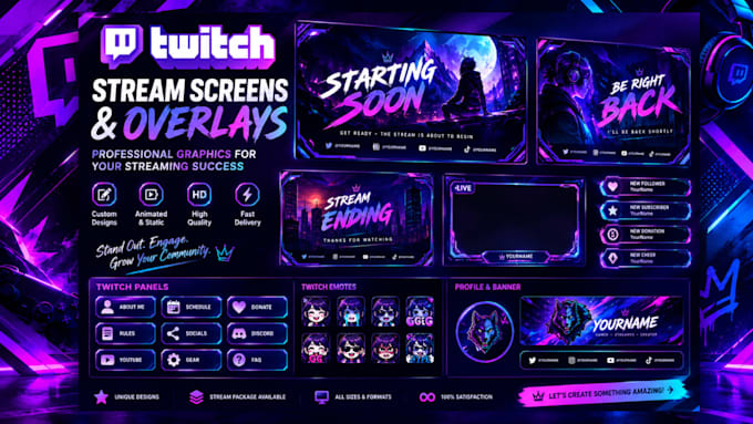 design custom twitch screens, stream overlays and streaming graphics