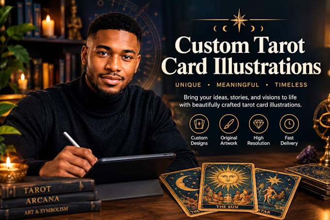 draw custom tarot card illustration, oracle deck and zodiac