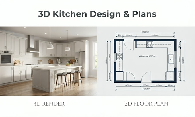 do 3d kitchen design with realistic renders and technical plans