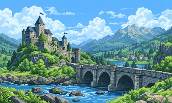draw pixel art scene and background for your game