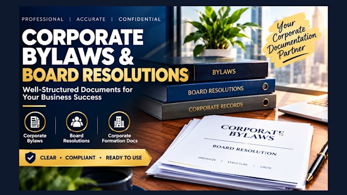 prepare corporate bylaws, board resolution and business formation documents