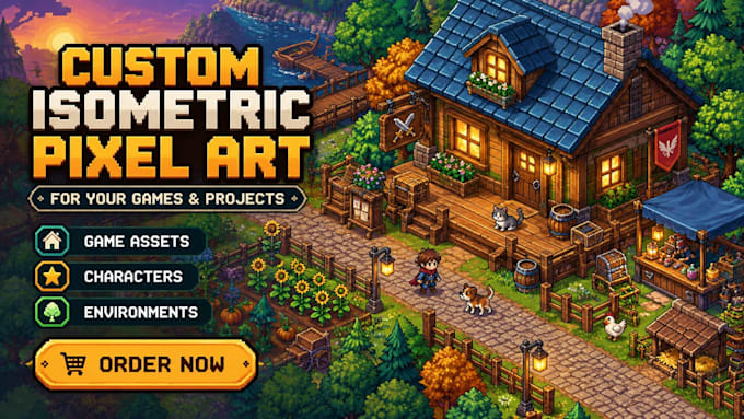 create isometric pixel art, retro 2d games assets and sprites
