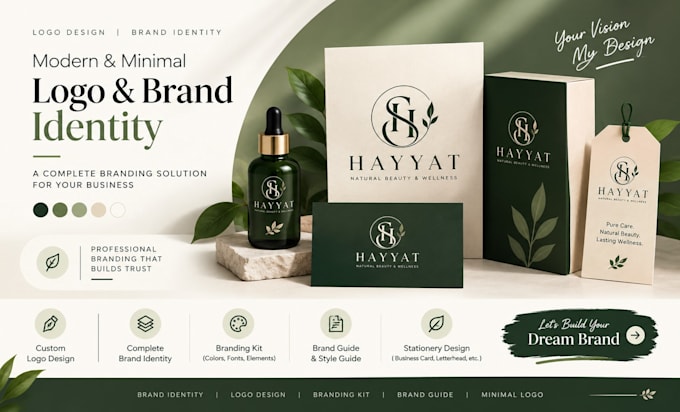 design a modern minimal logo, complete brand identity and band guild