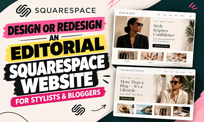 design or redesign an editorial squarespace website for stylists and bloggers