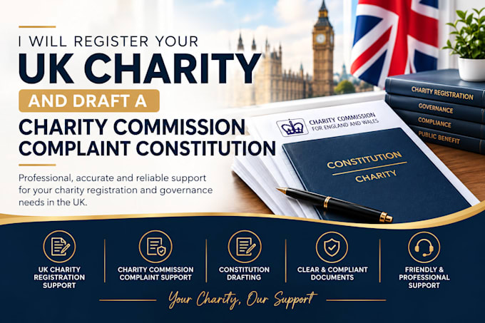 register your UK charity and draft a  charity commission complaint constitution