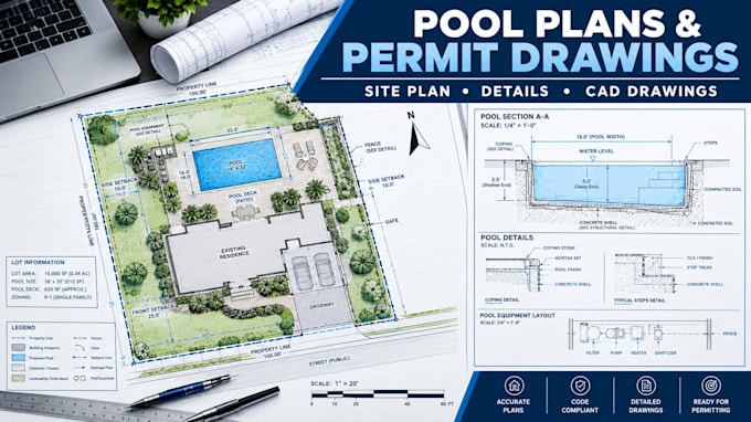 create swimming pool plans, pool permit and construction drawings